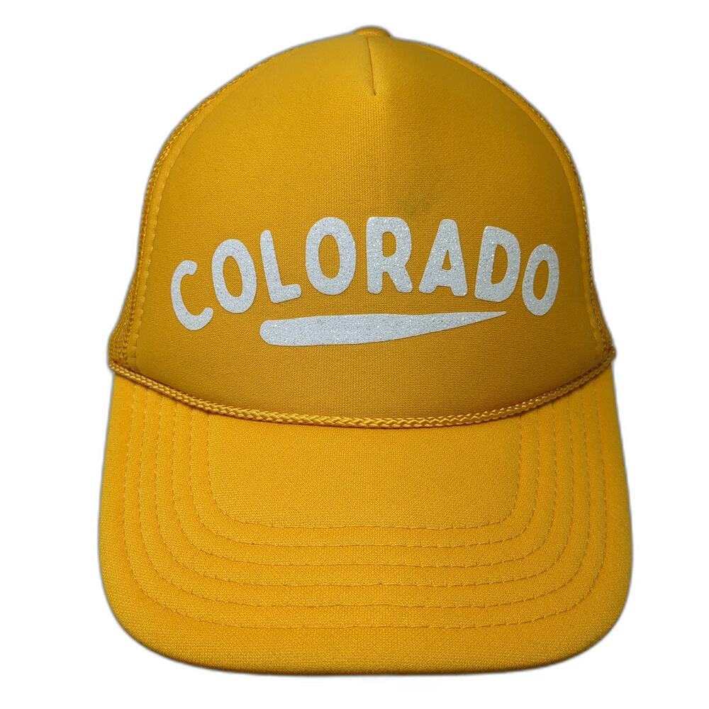 Otto Colorado Trucker Hat Yellow One Size Snapback Glitter Graphic Foam Mesh
